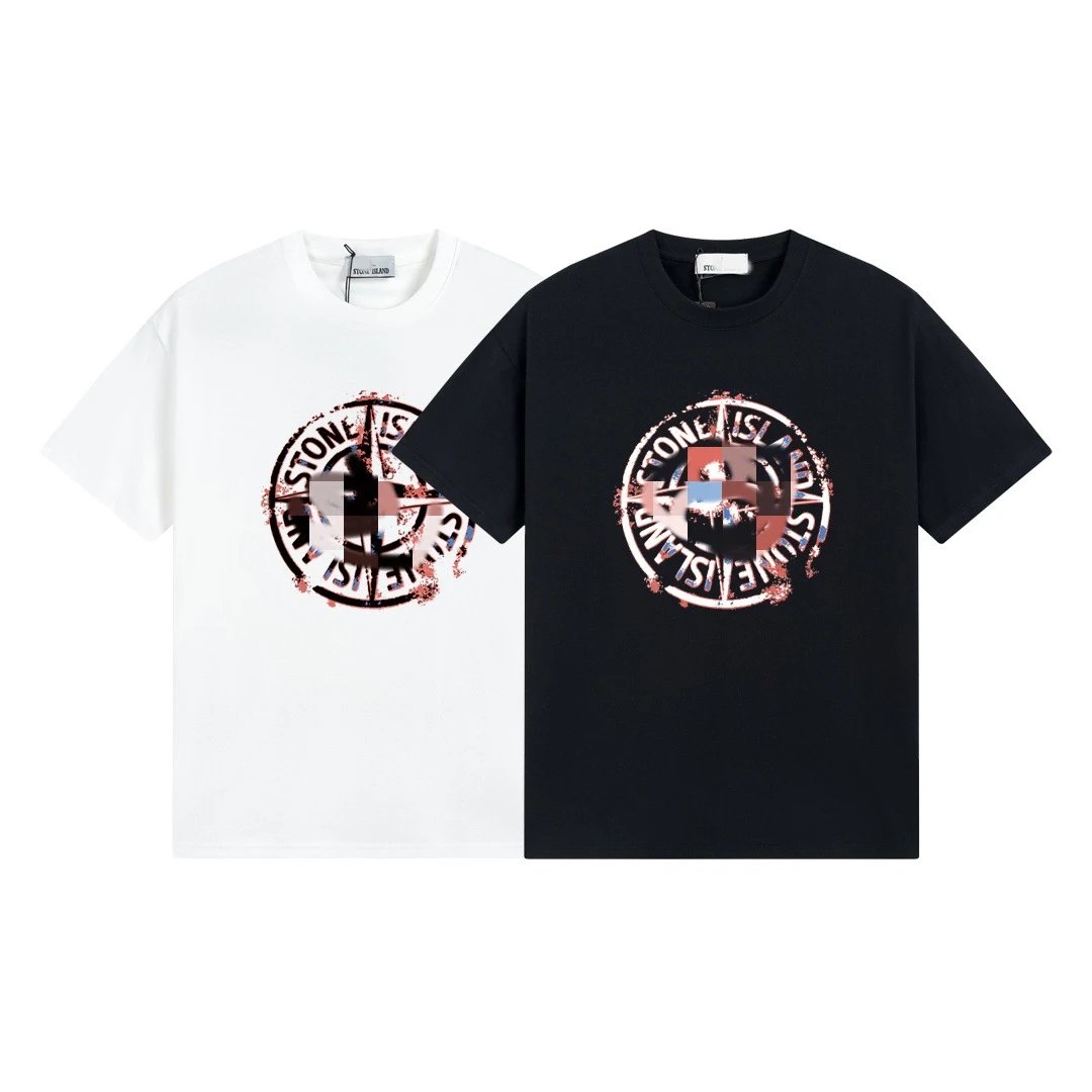 Stone Island Compass Graphic Cotton T-Shirt Black and White