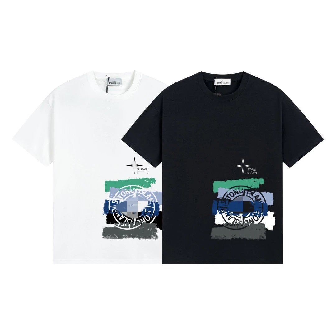 Stone Island Graphic Print Cotton T-Shirt Black and White