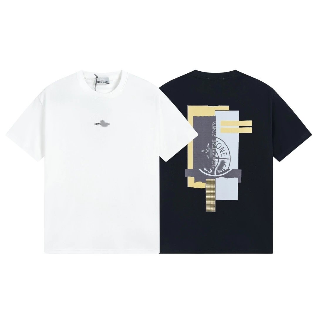 Stone Island Graphic Print Cotton T-Shirt White and Black