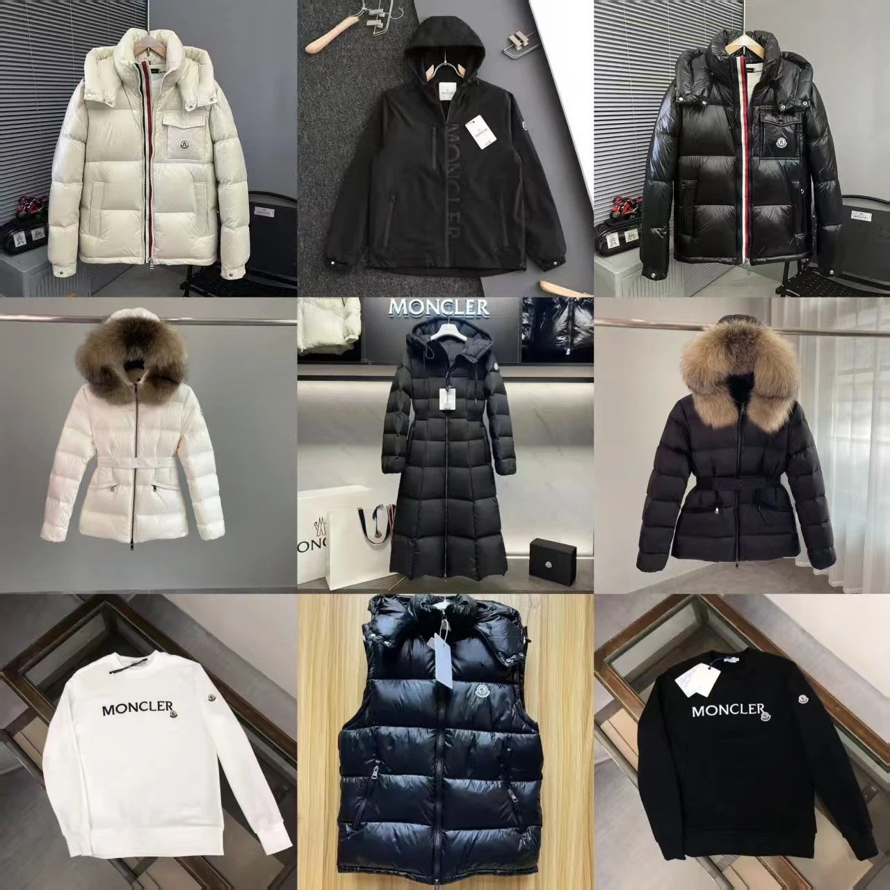 Moncler Puffer Jacket and Sweatshirt Luxury Outerwear Collection Black and White
