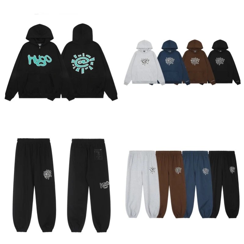 Design Graphic Print Streetwear Matching Set Black