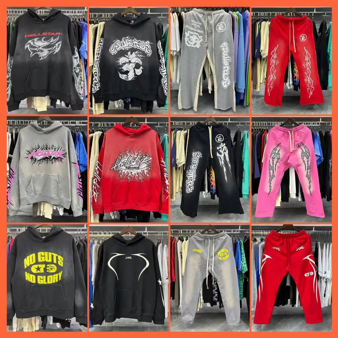 Hellstar Graphic Print Streetwear Hoodie and Sweatpants Multicolor