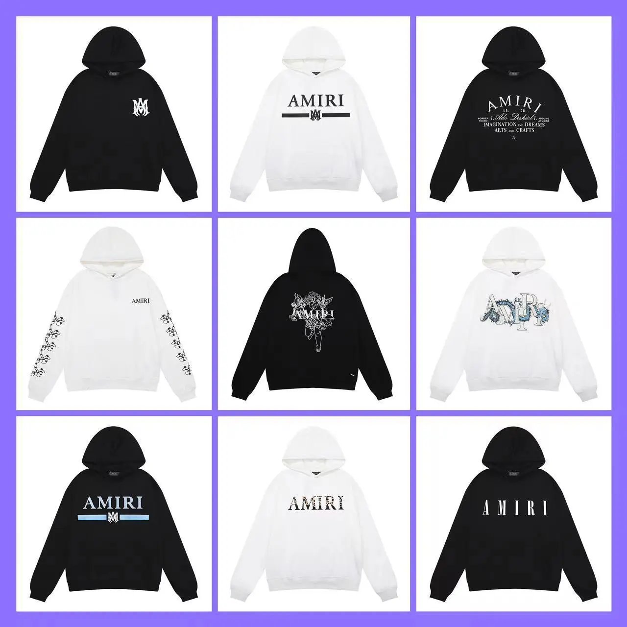 Amiri Graphic Print Streetwear Hoodie Black and White