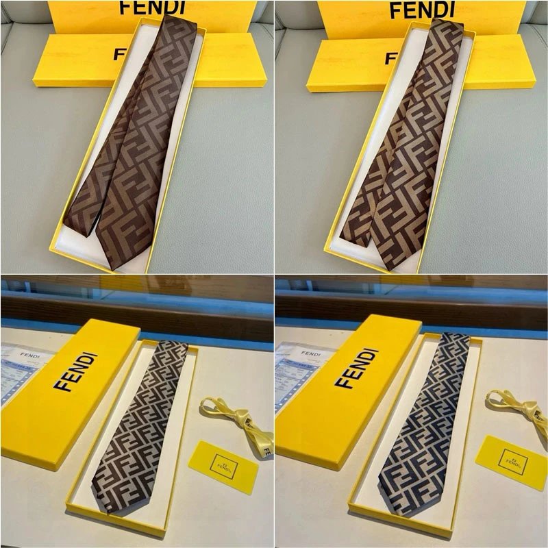 Fendi FF Monogram Silk Formal Tie Brown and Black