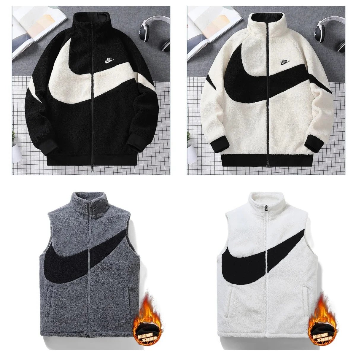 Nike Swoosh Sherpa Fleece Jacket White and Black