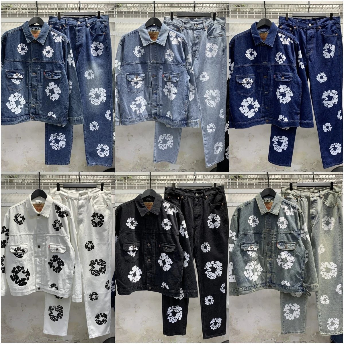 Levi's Floral Print Denim Matching Set Casual Jacket and Jeans Multicolor