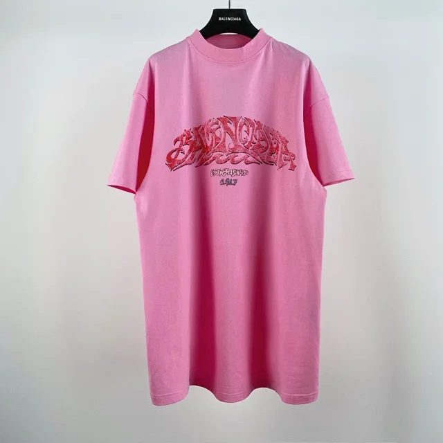 Balenciaga Graffiti Print Oversized T-Shirt Pink