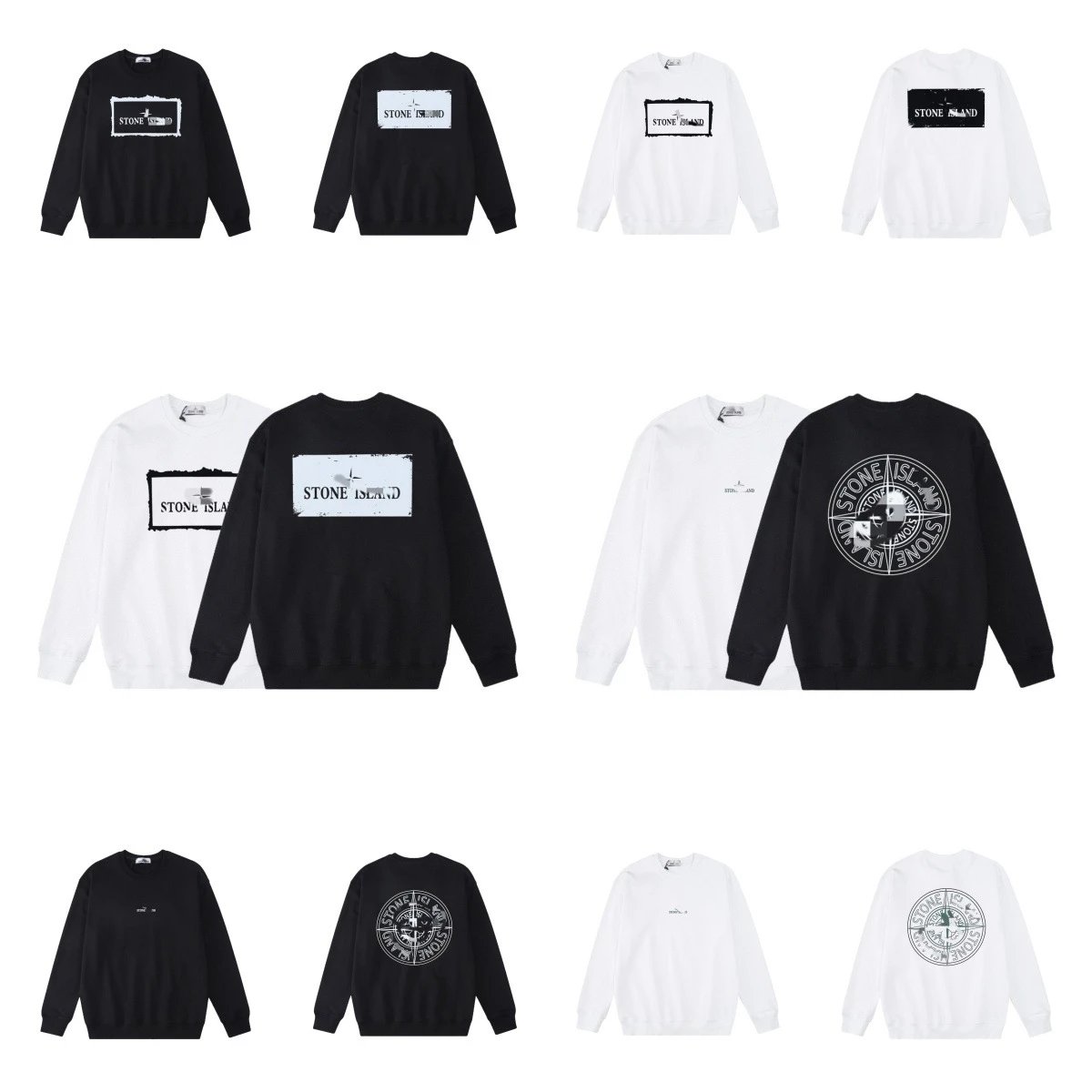 Stone Island Graphic Print Crewneck Sweatshirt Black and White