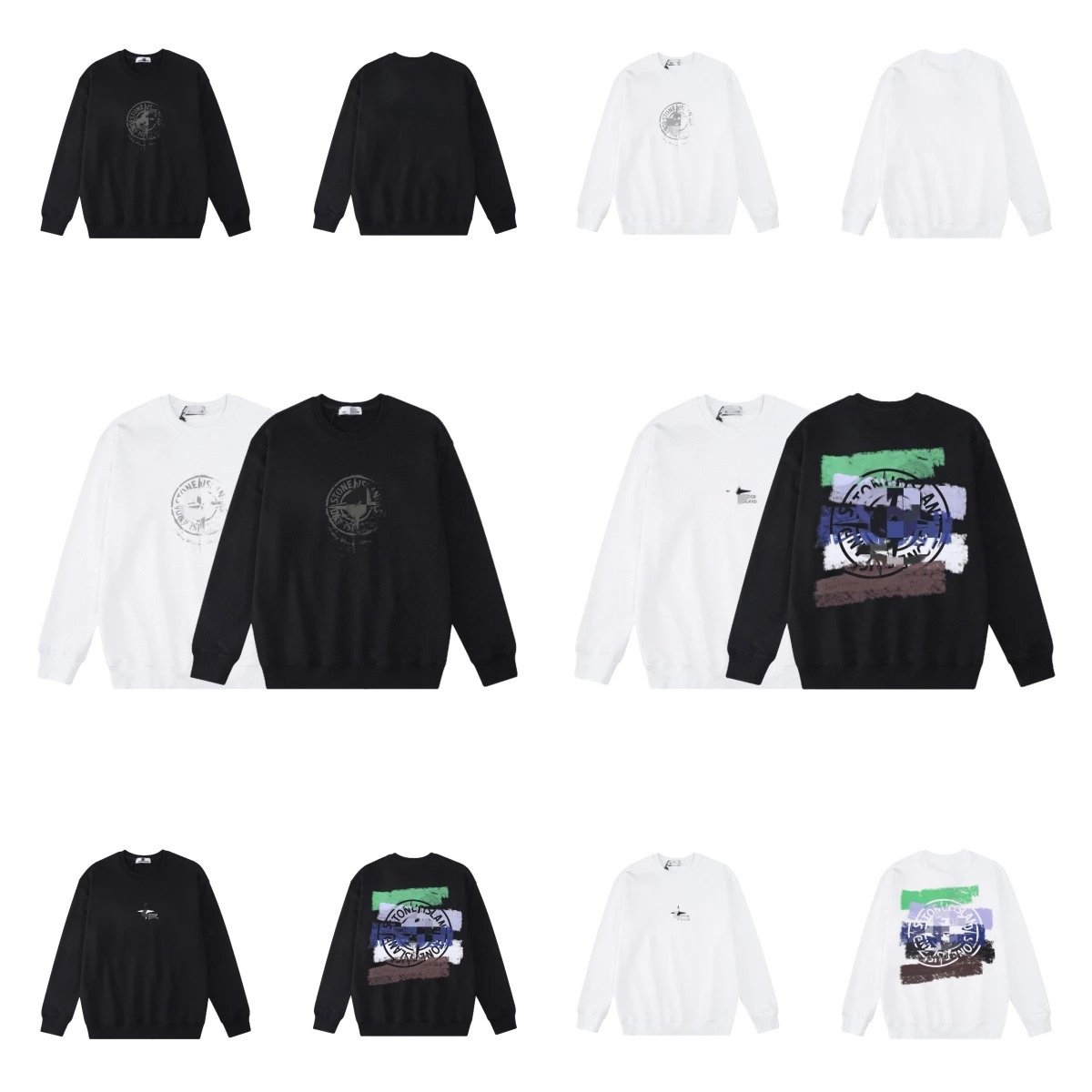 Stone Island Graphic Print Cotton Sweatshirt Black and White