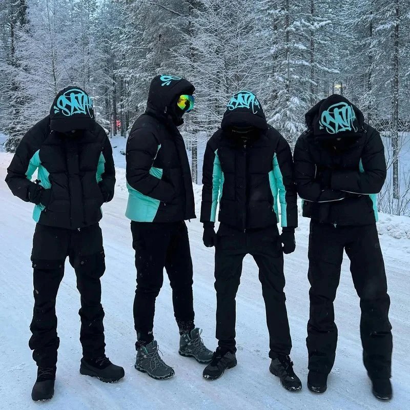 Syna World Syna Puffer Jacket Streetwear Down Jacket Black and Light Blue