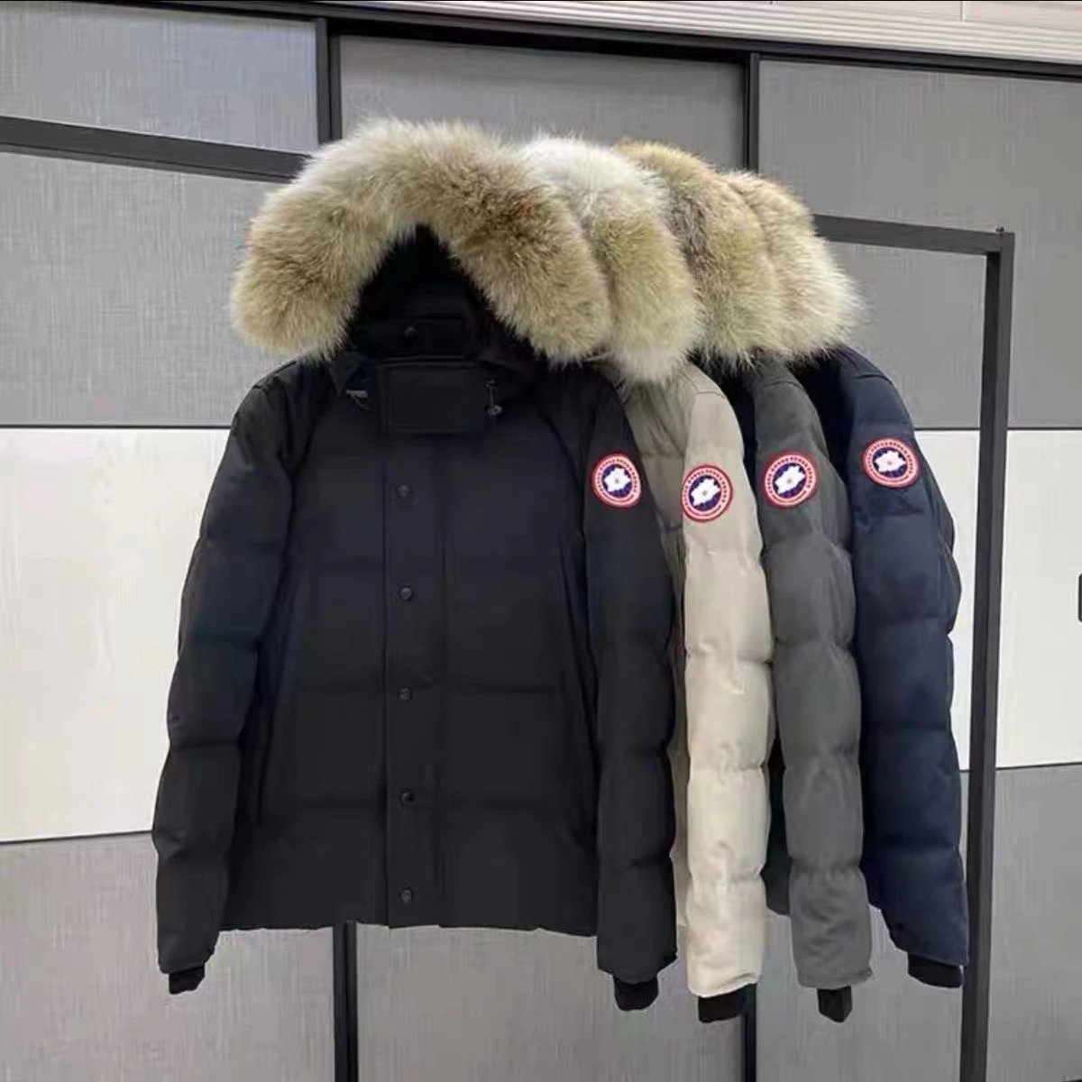 Canada Goose Wyndham Parka Warm Down Jacket Black White Gray Navy