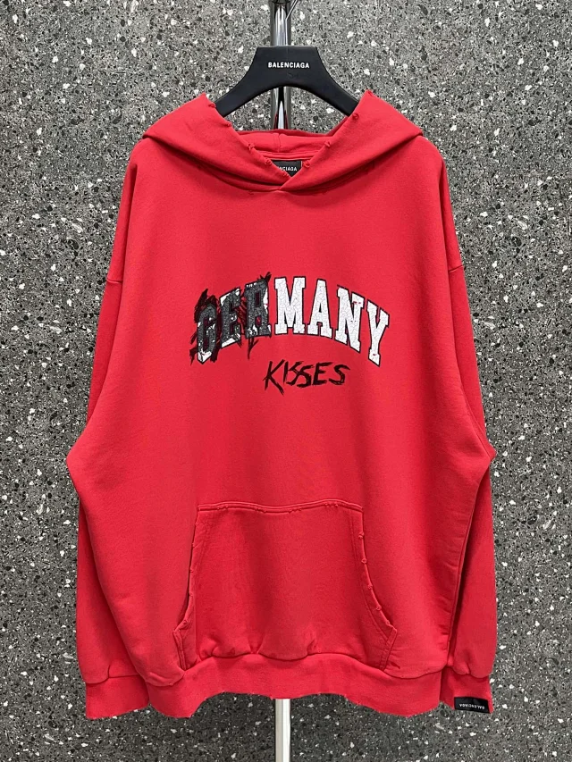 Balenciaga Germany Kisses Distressed Oversized Hoodie Red
