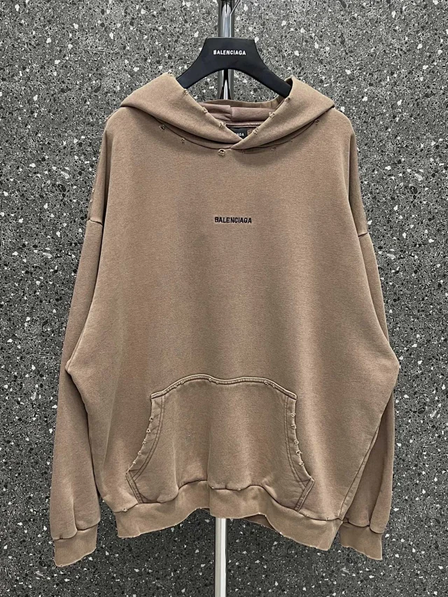 Balenciaga Distressed Oversized Hoodie Brown