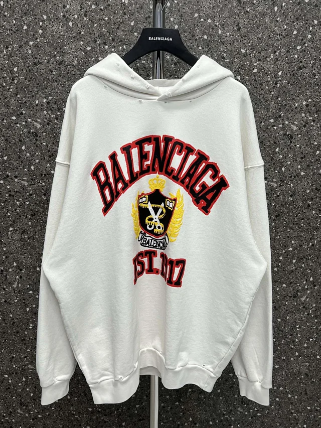 Balenciaga University Crest Oversized Hoodie White
