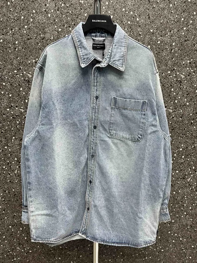 Balenciaga Oversized Vintage Denim Shirt Blue
