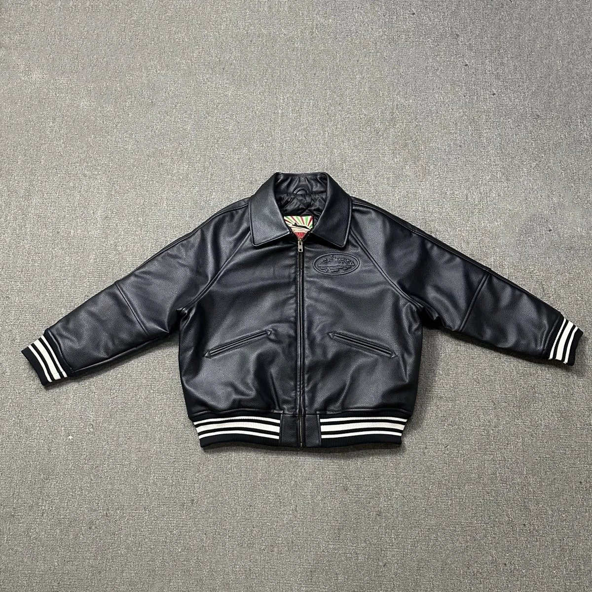 Hellstar Leather Varsity Jacket Streetwear Bomber Jacket Black