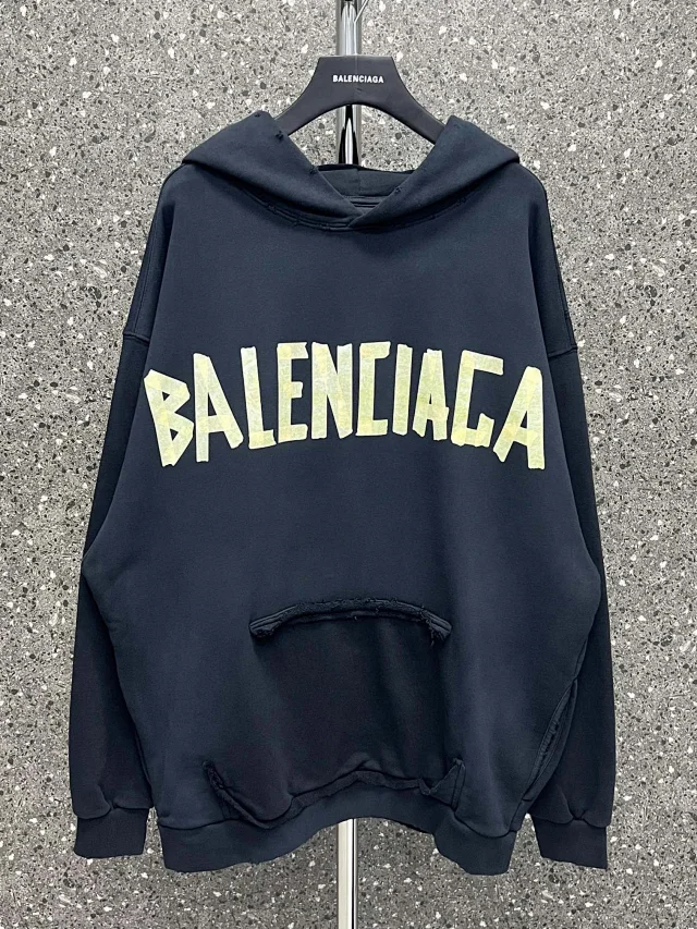 Balenciaga Distressed Arch Oversized Hoodie Black