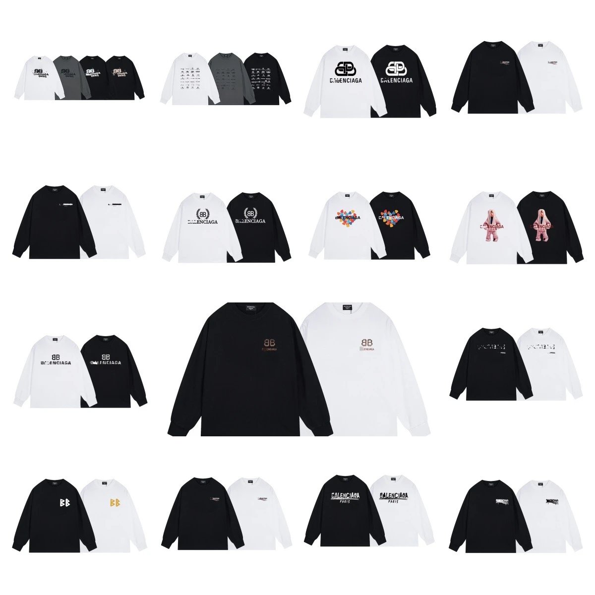 Balenciaga Graphic Print Long Sleeve Shirt Multicolor