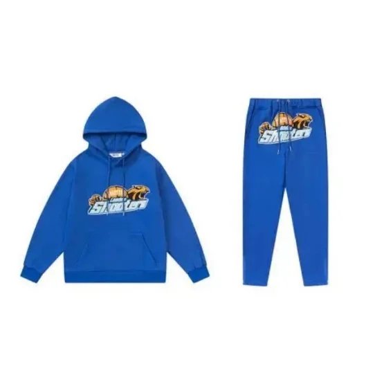Design Shooters Graphic Print Streetwear Tracksuit Set Blue
