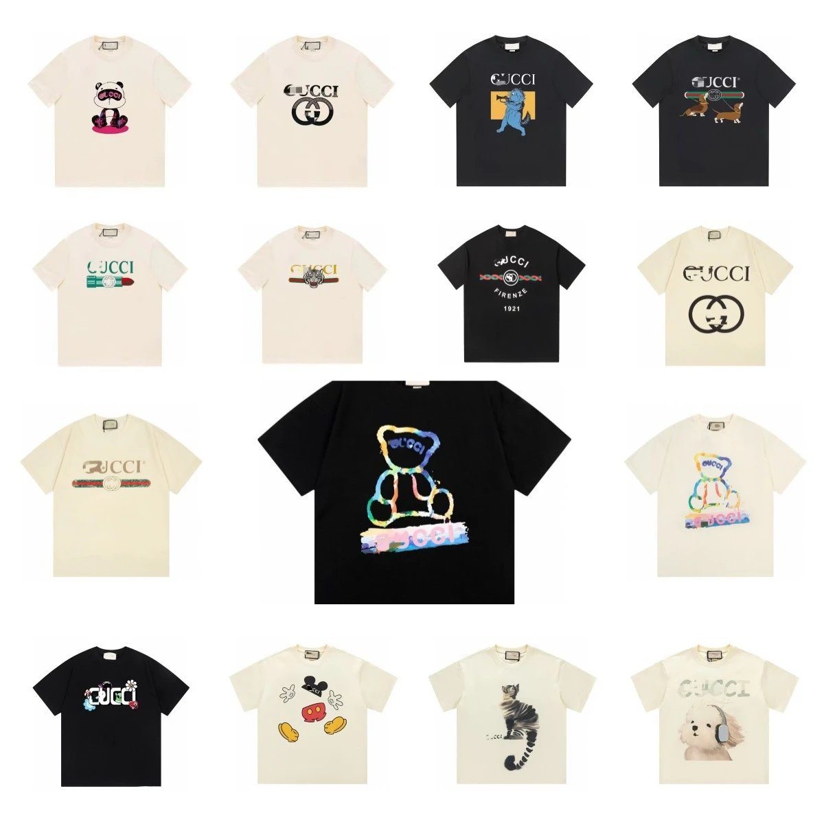 Gucci Graphic Print Oversized Tee Black and White
