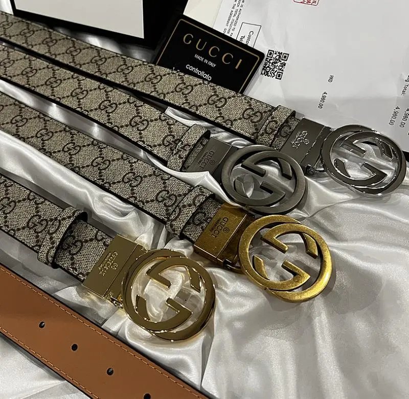 Gucci Interlocking G Buckle Belt GG Supreme Canvas Accessories Beige