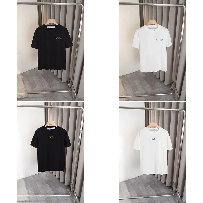 Off-White Graphic Print Cotton T-Shirt Black and White