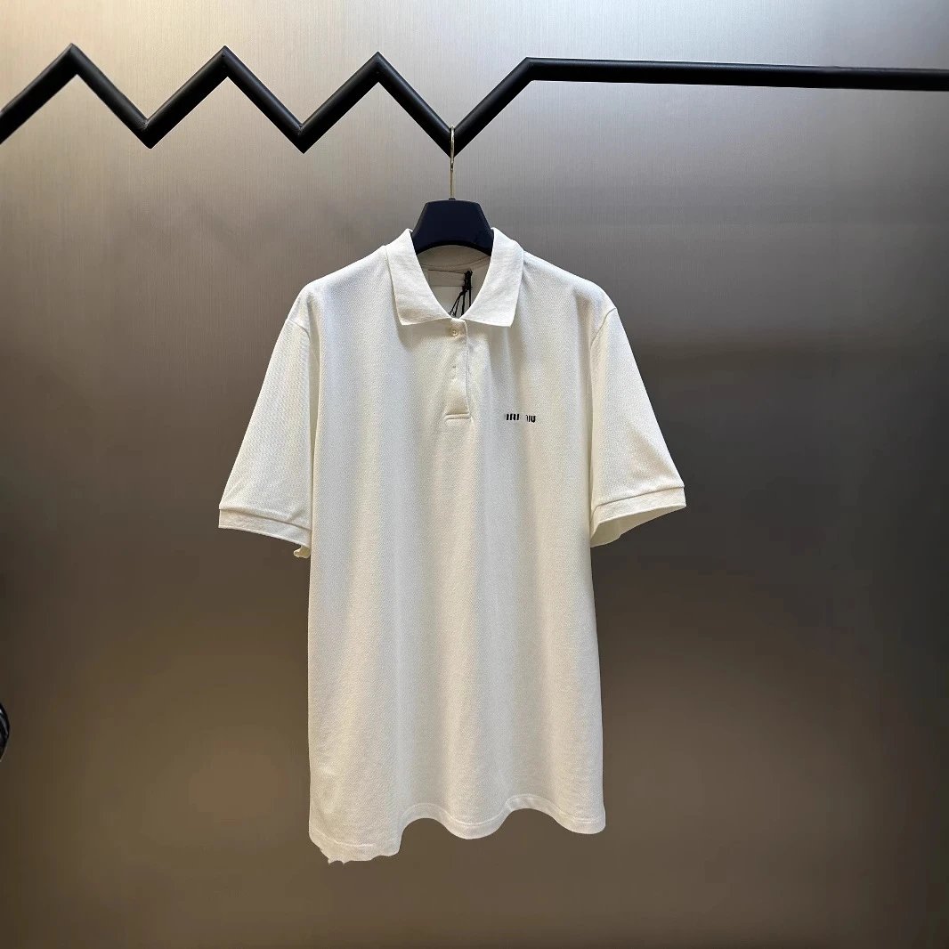 Miu Miu Pique Cotton Classic Polo Shirt White
