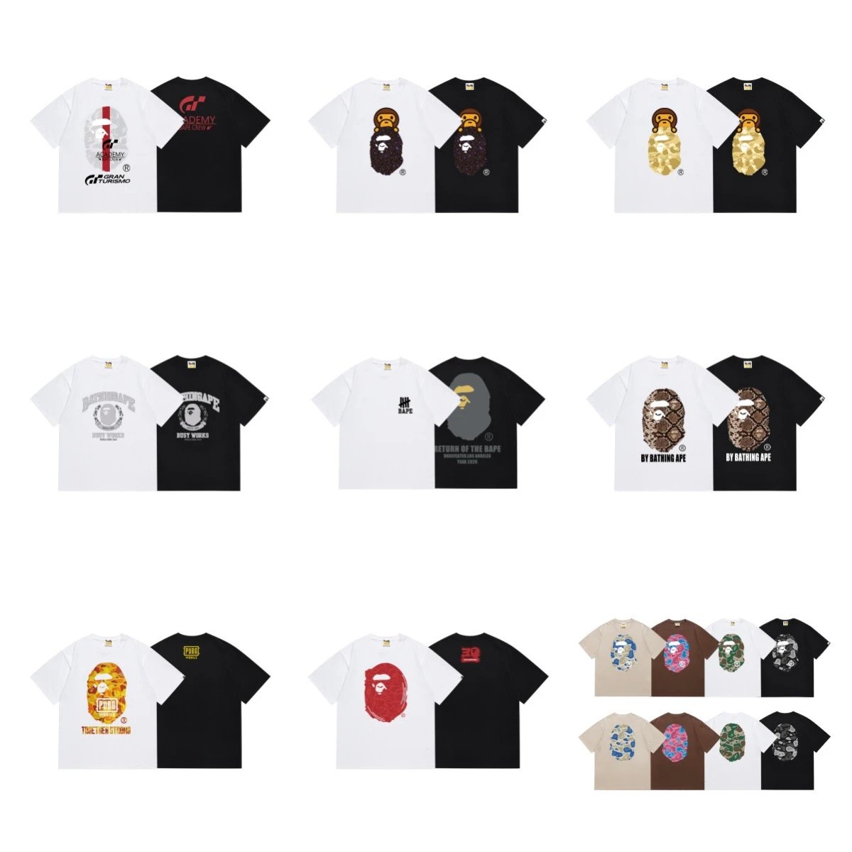 A Bathing Ape BAPE Graphic Tee Collection Streetwear T-Shirt Multicolor