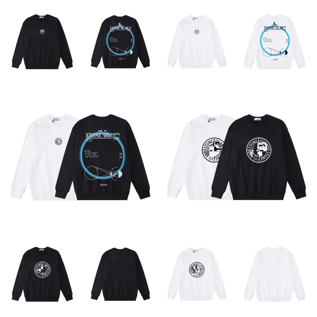 Stone Island Eclipse Graphic Cotton Sweatshirt Black and White