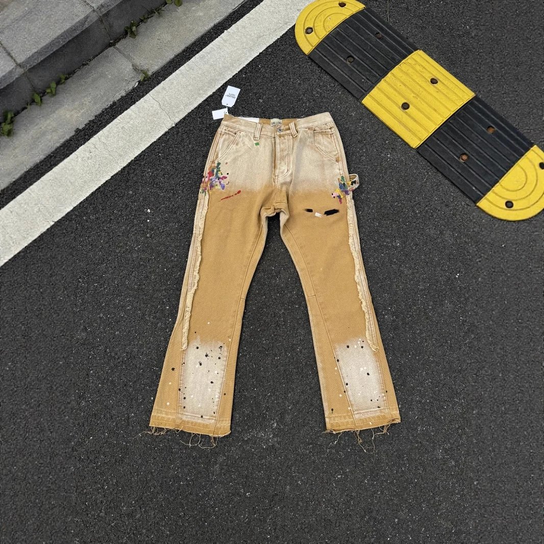 Gallery Dept. La Flare Distressed Paint Splatter Jeans Brown