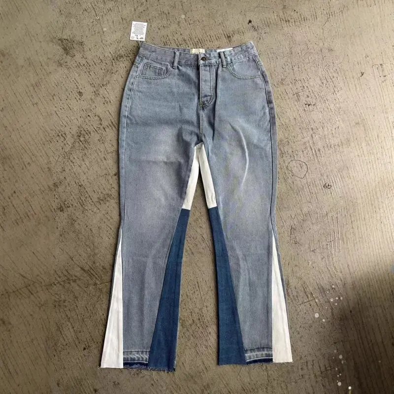 Design Colorblock Denim Wide Leg Pants Blue and White