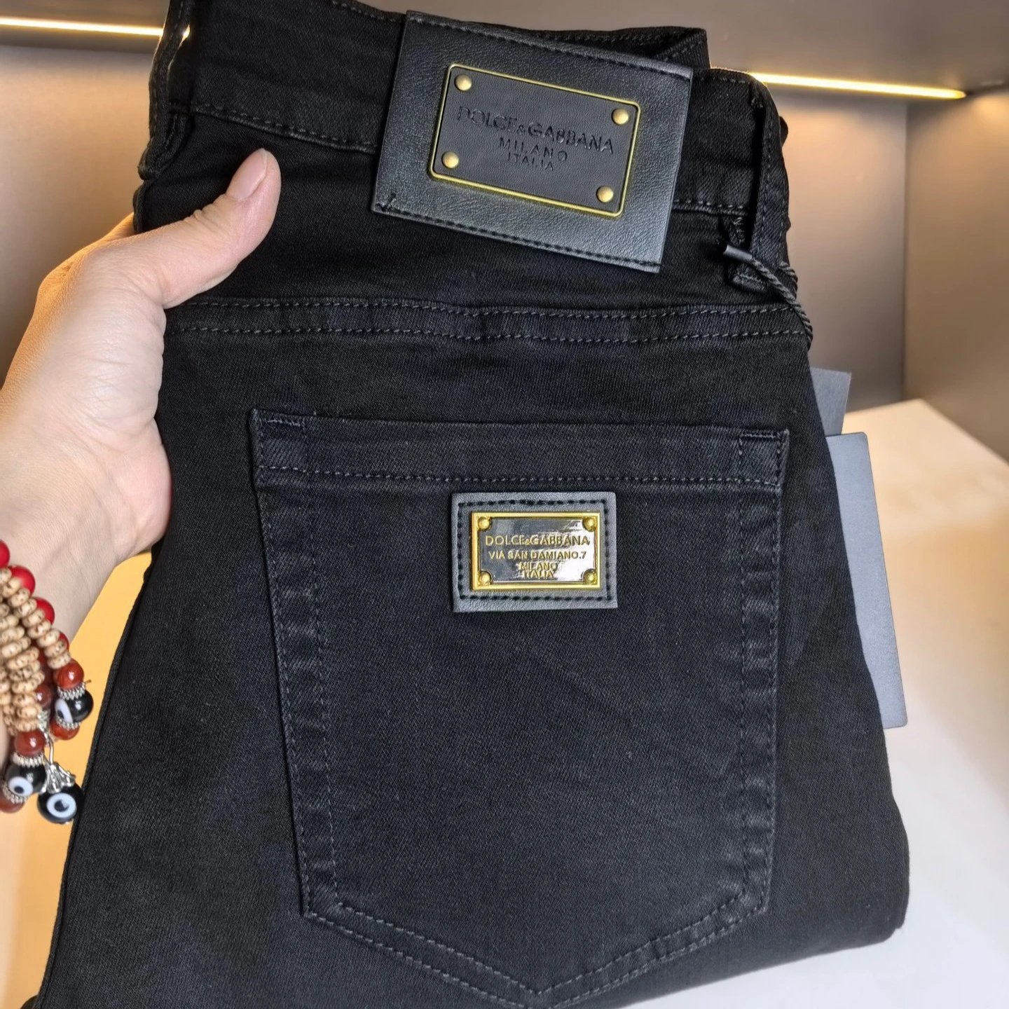 Dolce & Gabbana D&G Metal Plate Slim Fit Jeans Black