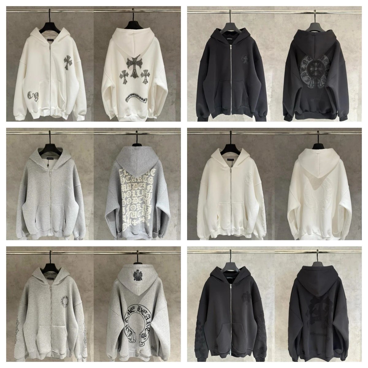 Chrome Hearts Cross Graphic Zip-Up Hoodie Streetwear Sweatshirt Multicolor
