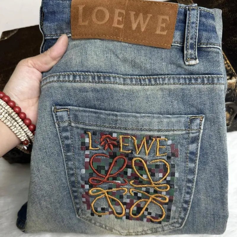 Loewe Anagram Embroidered Denim Jeans Blue
