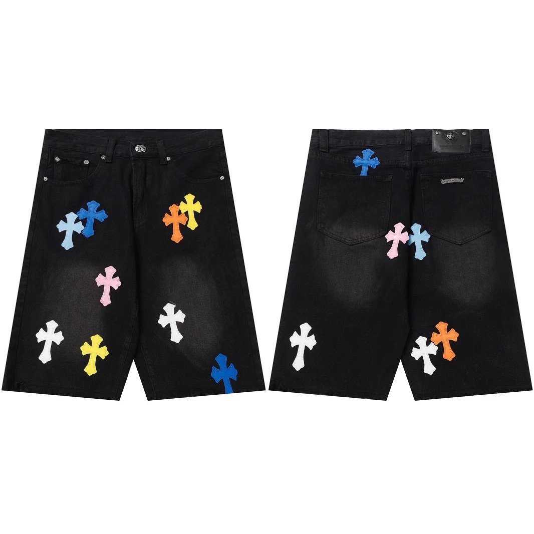 Chrome Hearts Cross Patch Denim Shorts Multicolor