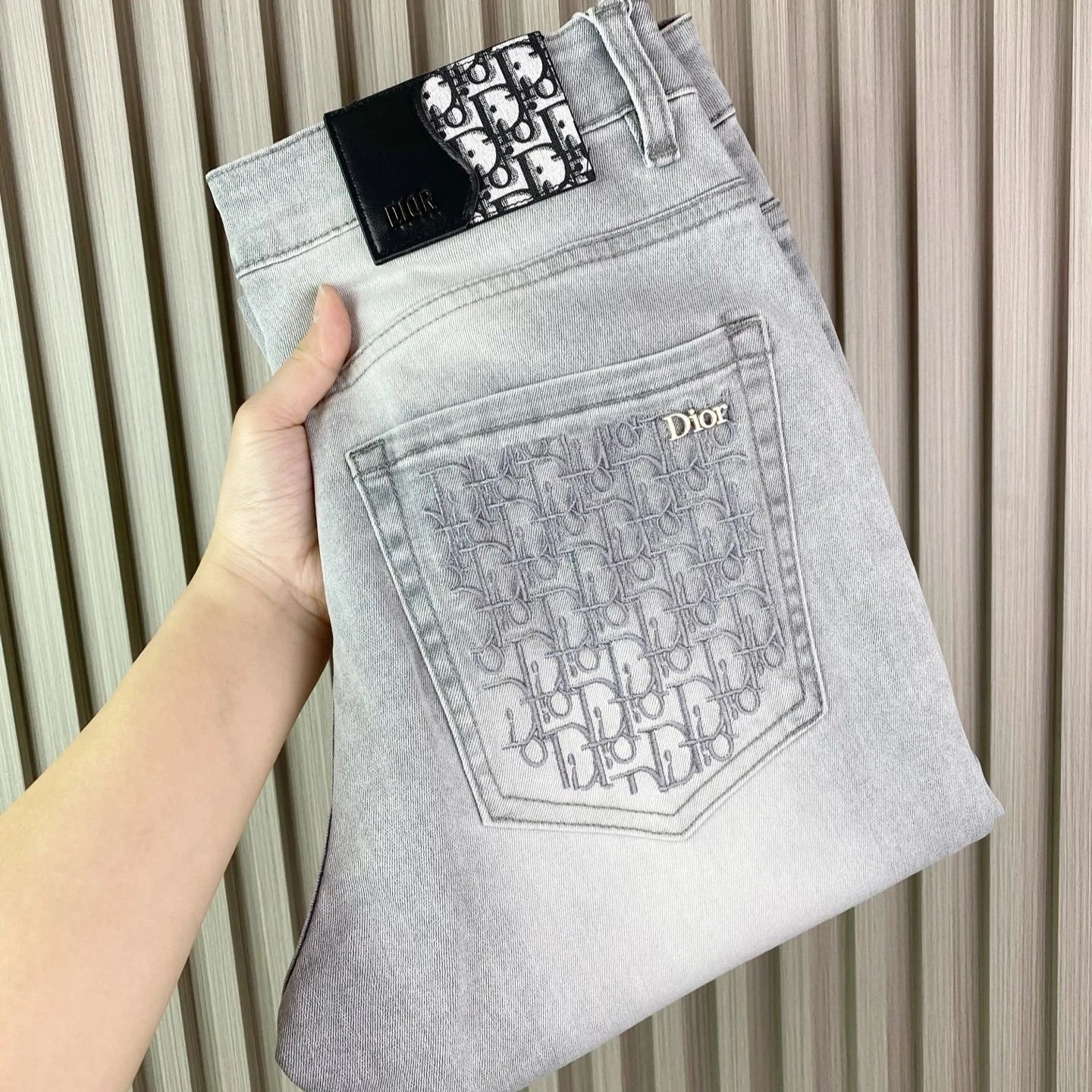 Dior Oblique Denim Jeans Slim Fit Pants Gray