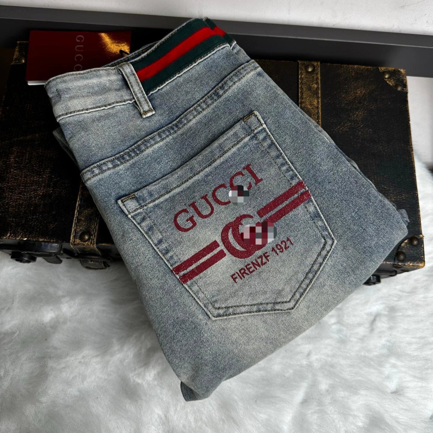 Gucci Firenze 1921 Vintage Wash Denim Jeans Blue