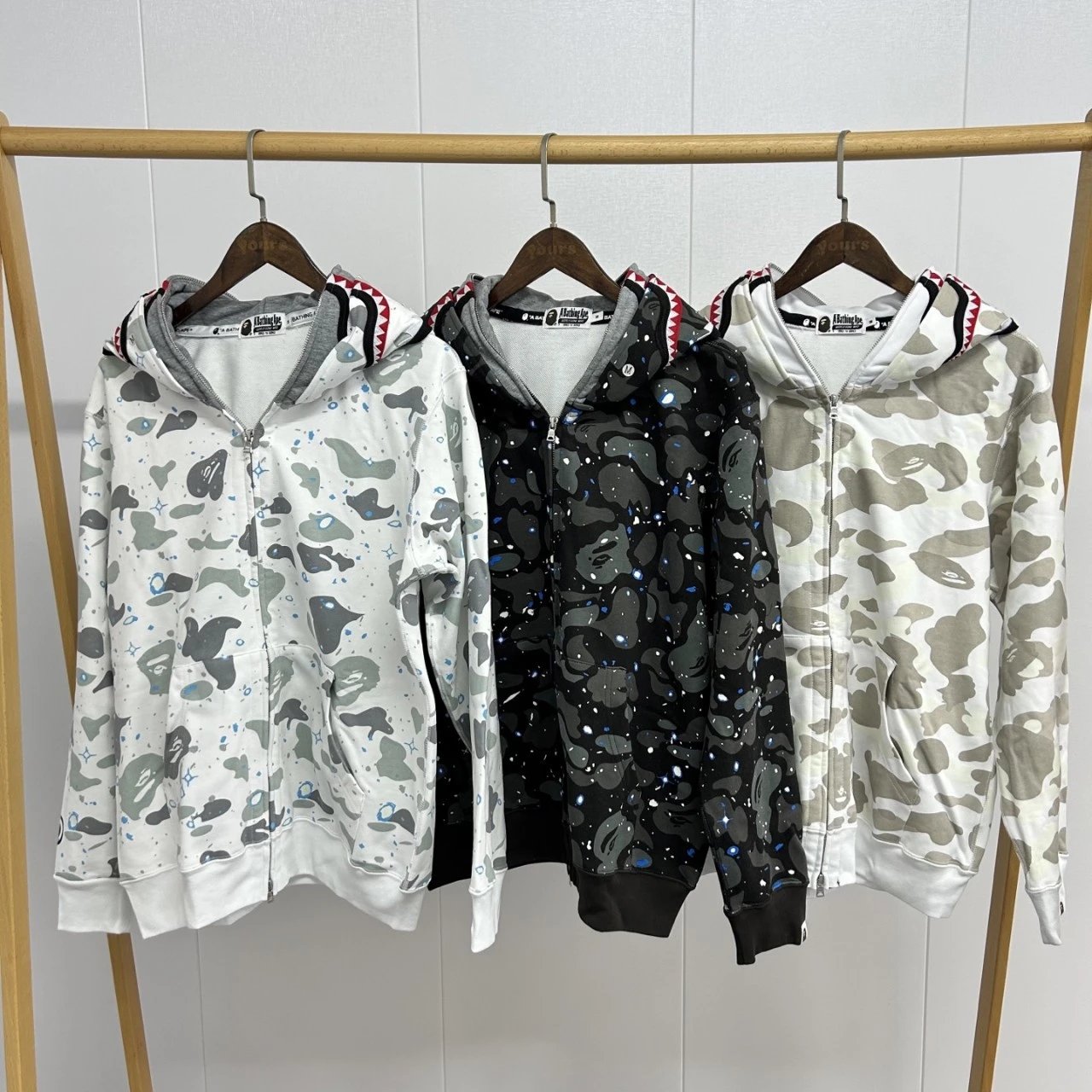 A Bathing Ape BAPE Shark Full Zip Hoodie Camo Streetwear Sweatshirt Multicolor
